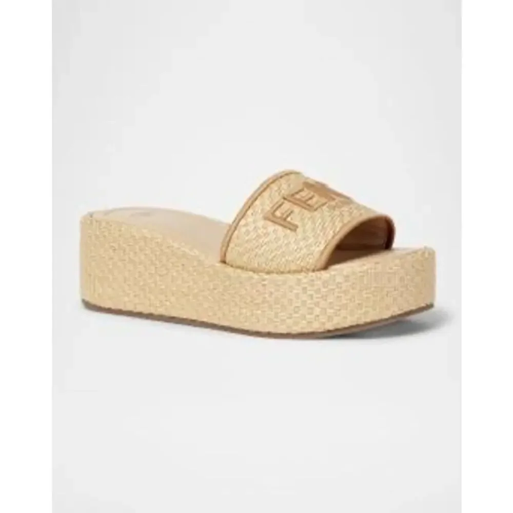 Fendi Sunshine Raffia Platform Slide Sandals Size 38.5 BNIB
